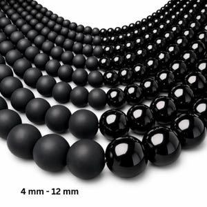 Premium Onyx Perlen Matt oder Glänzend 3mm–12mm Naturstein Strang | Schwarze Edelstein Perlen für Armband Schmuckherstellung