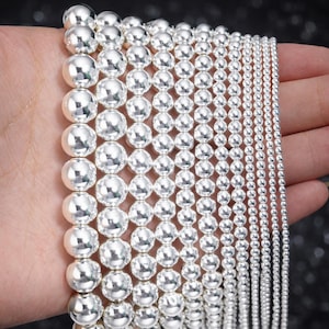 Hämatit Perlen Silber 2mm, 3mm, 4mm, 6mm, 8mm - Hämatitperlen am Strang / Halbstrang - Edelstein Perlen versilbert