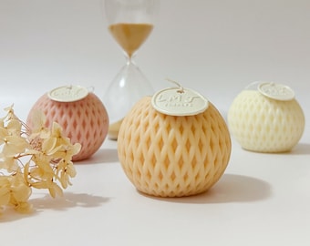Grid Ball Candle, Scented Soy Wax Candle, Sphere Candle, Paraffin-free Soy Wax Candle, Cute Decorative Candle, Handmade Gift, Home Décor