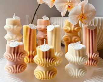 Ribbed Vase Pillar Candle | Handmade Scented Soy Wax Minimalistic Column Candles | Home Décor | Handcrafted Gifts | Wedding | Event | LMJ