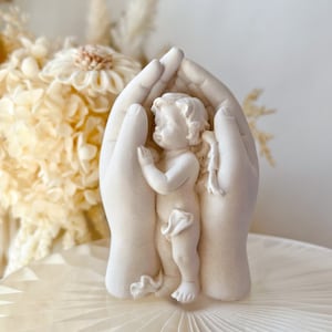 Angel In Mother&#39;s Hands, Handmade Cherub Statue, Cute Angel, Mothers Day Gift, Baby Shower, Mother&#39;s Touch, Mother Holding Baby, Home Décor