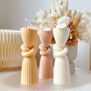 Ribbed Knot Pillar Candle, Scented Column Candle, Soy Wax Candle, Twisted Candle, Home Décor, Wedding Candle, Statement Piece, Handmade Gift