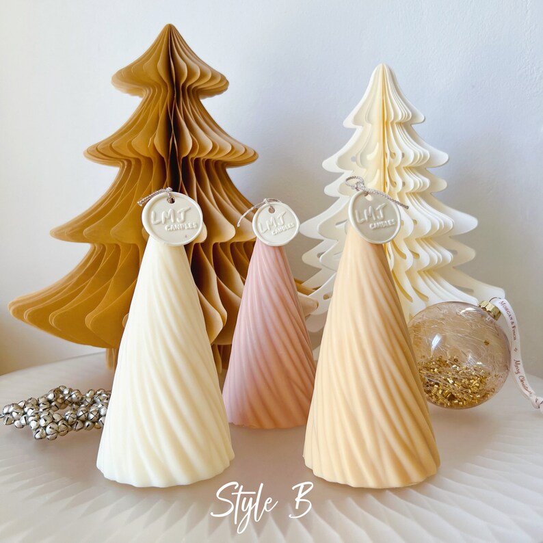 Christmas Tree Candle, Swirl Christmas Candle Tree, Christmas Gift Idea, Christmas Décor, Handmade Scented Soy Candle, Holiday Home Décor, LMJ Candles