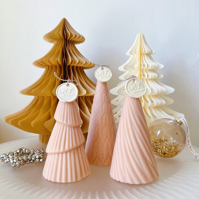 Christmas Tree Candle, Swirl Christmas Candle Tree, Christmas Gift Idea, Christmas Décor, Handmade Scented Soy Candle, Holiday Home Décor, LMJ Candles