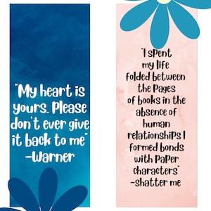 4 different shatter me digital bookmarks,custom bookmark, customized bookmark, Aaron Warner bookmark, watercolor bookmark