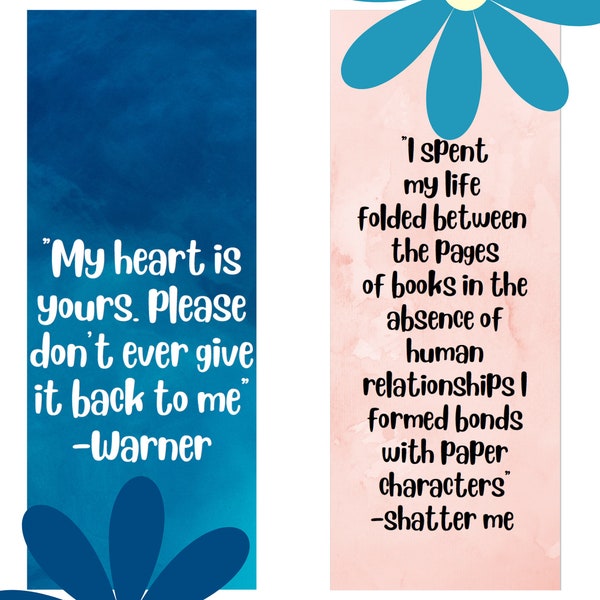 4 different shatter me digital bookmarks,custom bookmark, customized bookmark, Aaron Warner bookmark, watercolor bookmark