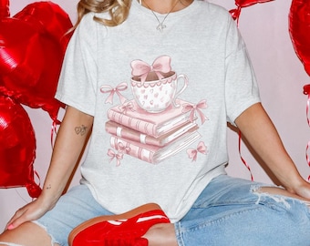 Cozy Reading Vibes Tee, Perfect Gift for Book Lovers, Soft Cotton T-Shirt with Cute Coffee and Book Design, Ideal for Birthdays, Cozy