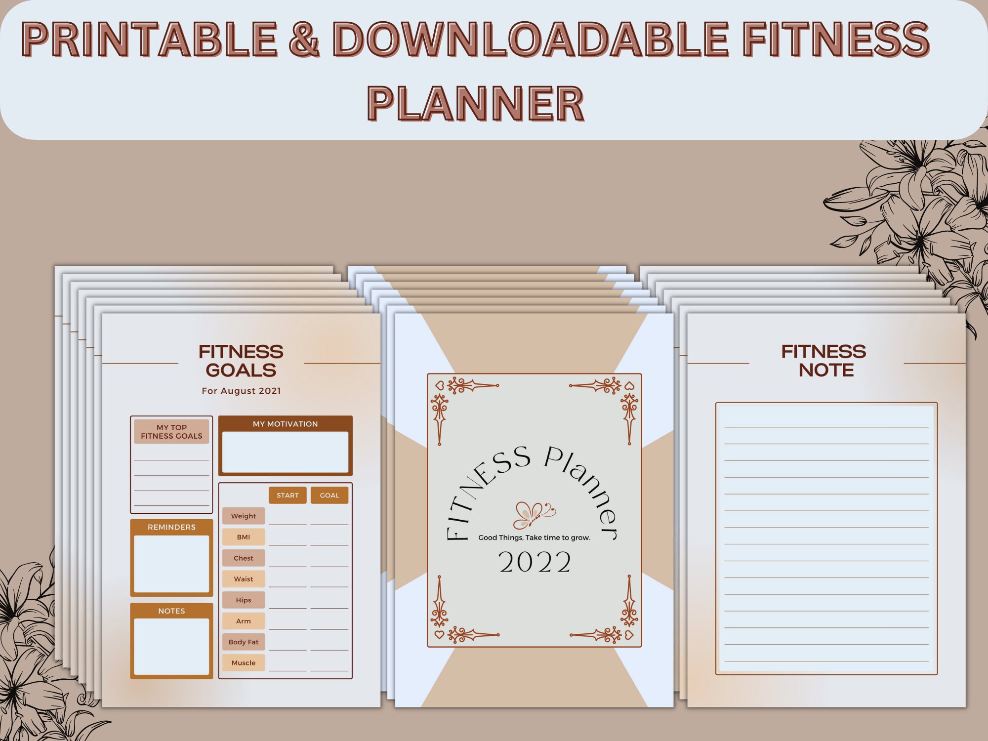 Fitness Planner Printable | Digital Weight Loss Journal | Editable ...
