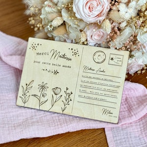 Carte de Remerciement en Bois - Cadeau de Fin d'Année pour Maîtresse, ATSEM, Nounou