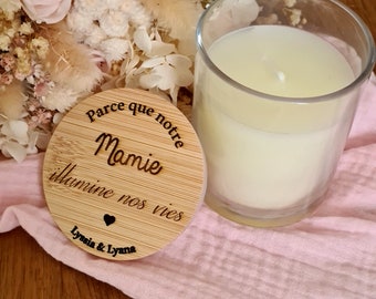 Bougie parfumée à la vanille avec couvercle en bois personnalisable