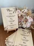 Wedding / baptism / birthday menu…. in wood product logo