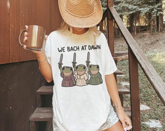 We Bach at Dawn Tshirt, Funny Medieval Frog Bachelorette Tee, Goblincore Fantasy Bride Bach, Knightcore Ren Faire Shirt For Bach Party