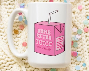 Grappige koffiemok - Dumb Bitch Juice, roze retromok, cadeau voor zus