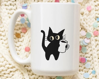 Grappige zwarte kat koffiemok - cadeau sarcastische kattenliefhebber