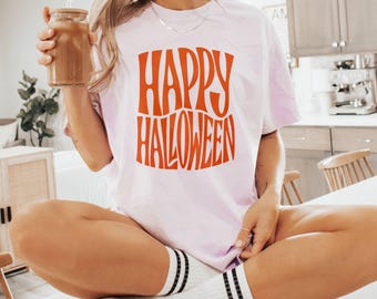 Happy Halloween Shirt, Retro Halloween T-Shirt, Cute Fall Party Tee, October Shirt, Summer Fall Season T-Shirt, Birthday Gift For Friends
