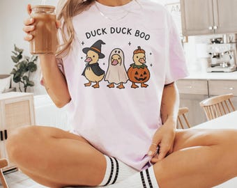 Duck Duck Boo Shirt, Cute Ghost Duck Pumpkin T-Shirt, Funny Fall Graphic Tee, Goose Halloween T-shirt, Silly Duck Shirt, Kids Boo Tee