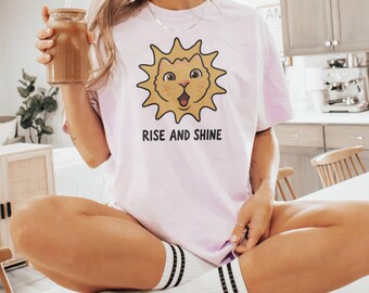 Rise And Shine Cat Shirt, Funny Cat Morning Tee, Retro Sunrise Comfort Tee, Inspirational Quote Gift, Kindness Gift, Positive Graphic Tees