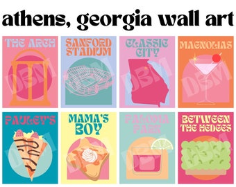 UGA Athens, Georgia Trendy Bright Wall Art Posters Set Of 8