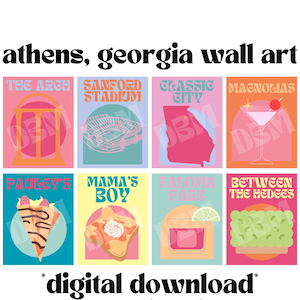 UGA Athens, Georgia Trendy Bright Wall Art Posters Set Of 8
