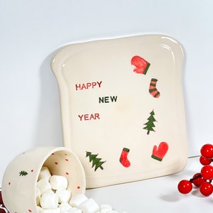 Happy New Year and Cheers Plate Ceramic Plate Christmas Gifts Handmade Pottery Plate image 1
