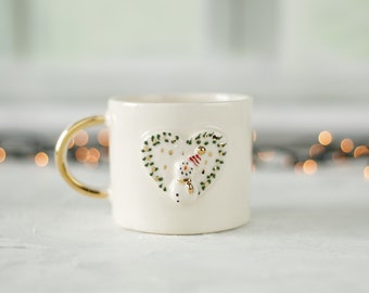 Christmas Handmade Ceramic Mug 5.9 oz Christmas Gift 24K Gold Ceramic Snowman Mug for coffee lovers