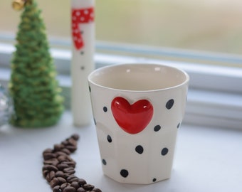 Heart Handmade Ceramic Mug , Espresso Mug , 6 oz Coffee Mug , Handmade Mug , Gift For Loved Ones