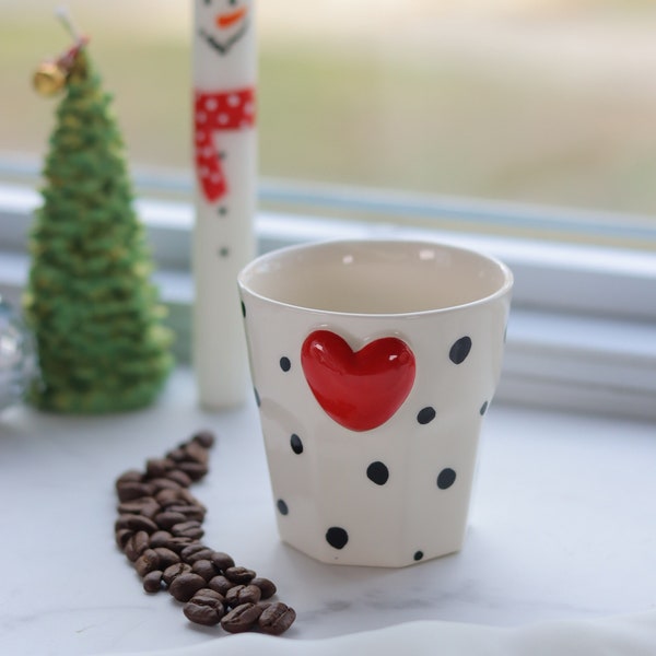 Heart Handmade Ceramic Mug , Espresso Mug , 6 oz Coffee Mug , Handmade Mug , Gift For Loved Ones