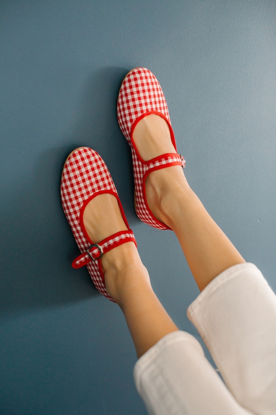 Red and white gingham shoes best sale