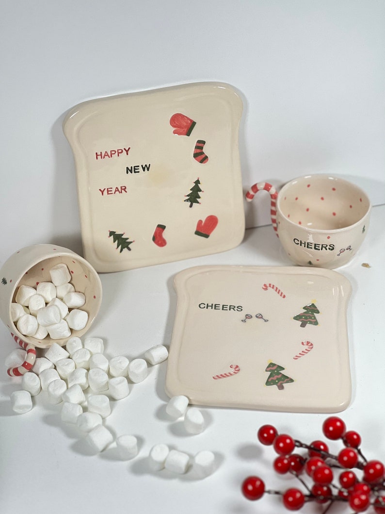 Happy New Year and Cheers Plate Ceramic Plate Christmas Gifts Handmade Pottery Plate image 8