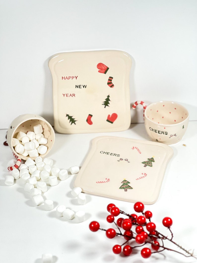 Happy New Year and Cheers Plate Ceramic Plate Christmas Gifts Handmade Pottery Plate image 4