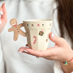 Best Gift for Christmas - Gingerbread Mug - Ceramic Handmade Mug 7 oz Gift for New Year