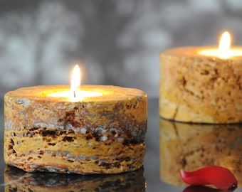 Tealight Holder from Travertine SET OF 3 Chunky Square Candle Holder Minimalist Nordic Homeware Tabletop Decoration Housewarming Gift