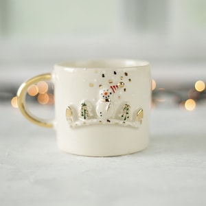 Christmas Handmade Ceramic Mug 10 oz Christmas Gift 24K Gold Ceramic Christmas Tree Mug