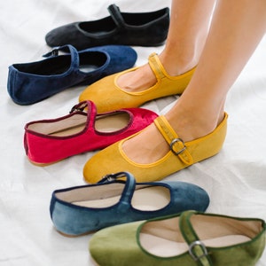 Mustard Velvet Mary Jane Shoes Women Vintage Shoes Ballet Shoes - Etsy