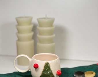 Christmas Flowers Mug Handmade Ceramic 5 oz for Coffee Lovers gifts for Holiday