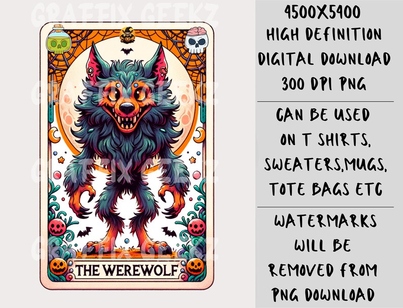 Werewolf Halloween Tarot Card PNG - Fun and Spooky Digital Download ...