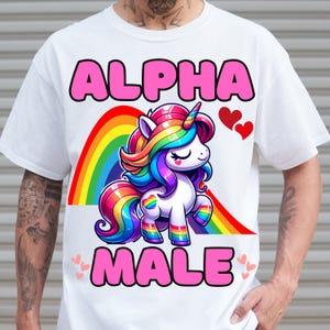 Alpha Male PNG – grappige regenboogeenhoorn-clipart – satirische digitale download voor mokken, T-shirts en stickers