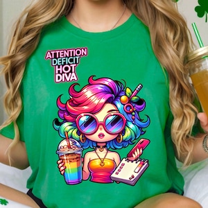 Aufmerksamkeits-Defizit, Hot Diva PNG - Lustige ADHS Regenbogen Mädchen Clipart - Digital Download für T-Shirts, Tassen & mehr