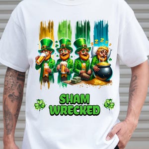Sham Wrecked St Patricks Day Digital Download PNG, Funny Drinking Leprechaun Sublimation, Irish Beer Clipart, Drunk Party Mug T-Shirt PNG