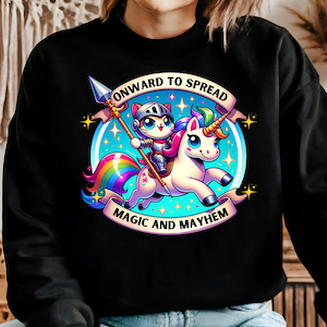 Funny Unicorn Cat PNG Sublimation Design for Shirts Mugs Totes | Onward to Spread Magic and Mayhem Rainbow Meme Clipart - Digital Download