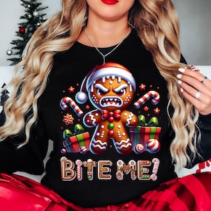 Funny Bite Me Gingerbread Man PNG, Naughty Christmas Digital Download, Rude Holiday Gingerbread Design for T-Shirts Mugs and Cards