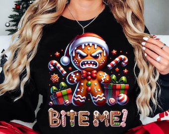 Funny Bite Me Gingerbread Man png, ondeugende kerst digitale download