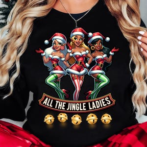Todas las Jingle Ladies PNG - Diseño digital divertido de elfos navideños para camisetas, tazas, tarjetas - Descarga de fiestas navideñas - Duendes navideños bailando Png