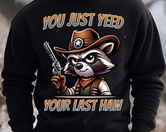 Funny Cowboy Raccoon PNG - Western Meme Clipart (Digital Download)