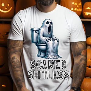 Grappige Halloween-spook PNG, bang Shitless toilet ontwerp, sarcastische sublimatie clipart, onbeleefde Halloween-humor digitale download voor POD
