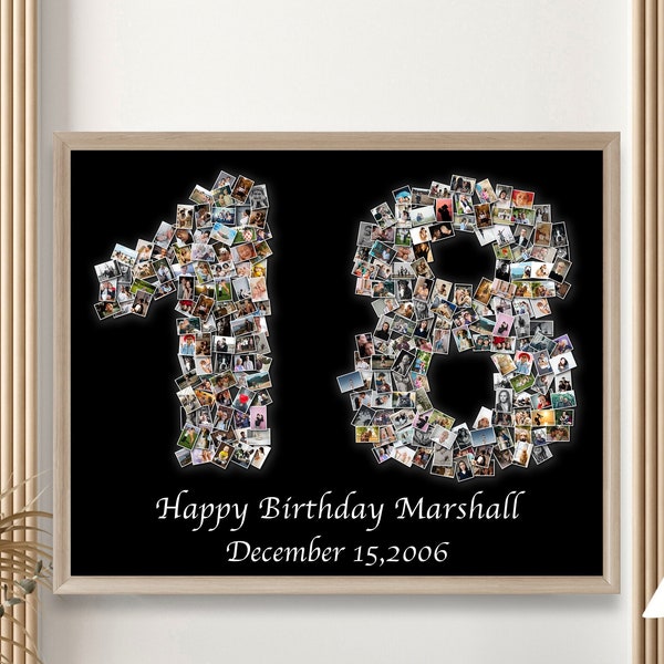 Custom 18th Birthday Photo Collage, Number Photo Collage, 18th Anniversary Gift Custom, 18th Birthday Gift - Custom Collage Gifts, PRINTABLE
