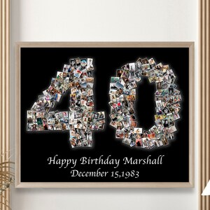 Collage de fotos imprimible para 40 cumpleaños, collage de fotos con números personalizados, regalo para 40 cumpleaños, regalo para 40 aniversario, decoración para fiesta de cumpleaños