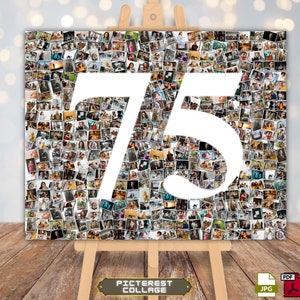 Collage de fotos de 75 cumpleaños, collage de fotos de 75 números, regalo de aniversario personalizado, regalo de 75 cumpleaños - Regalos de collage de fotos y números, IMPRIMIBLE