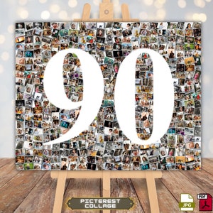 Collage de fotos de 90 cumpleaños, collage de fotos de 90 números, regalo de aniversario personalizado, regalo de 90 cumpleaños - Regalos de collage de fotos con números, IMPRIMIBLE