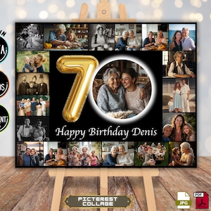 Collage de fotos personalizable para el 70.° cumpleaños: crea tu propio collage de fotos para el 70.° cumpleaños, letrero de fiesta personalizado, plantilla personalizada PC0371